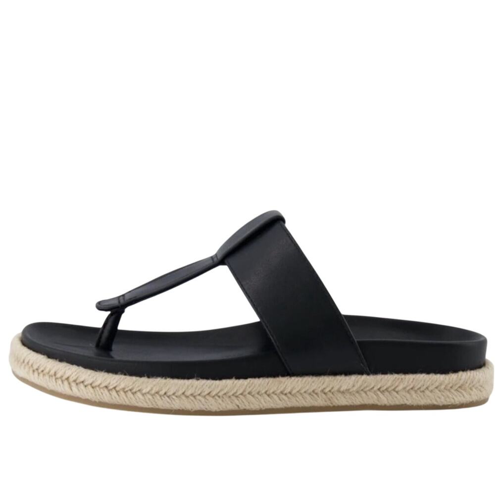 Joie Nacho Black Faux Leather Thong Sandals Espadrilles 10